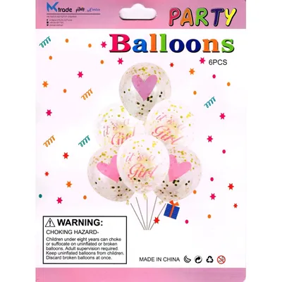 Zdjęcie produktu dla KIK KX5866 Zestaw nadmuchiwanych balonów z konfetti IT'S A GIRL 6 sztuk - różowy