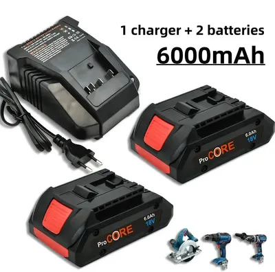 Immagine prodotto di Batteria agli ioni di litio, 18V, capacità 6000mAh, caricabatterie per 2 batterie, 18V