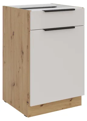 Produktbild von Küchen Unterschrank 50 cm Küche SOLANO Kaschmir beige matt + Eiche Artisan matt Küchenzeile Küchenblock Küche Einbauküche