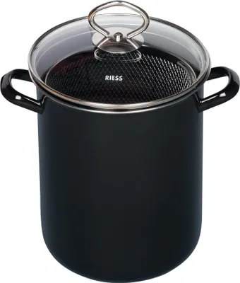 Produktbild von Riess Pasta-Spargeltopf mit Einsatz Ø16cm und Glasdeckel H: 27,3 Emaille schwarz