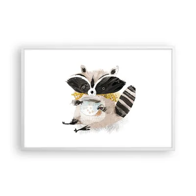 Produktbild von Gerahmtes Poster - Weißer Rahmen - Waschbär Tasse Kinder - 91,5x61 cm - Wand Bild - Wanddeko - Wandbilder - Kunstposter - Wandposter - Bilderrahmen - Bilder - Kunstdruck - P2WAA91x61-4716
