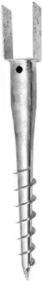 A silver screw anchor with a U-shaped top.