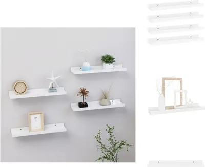 Image de vidaXL Étagères murales 4 pcs. Blanc brillant 40x9x3 cm - Étagères murales
