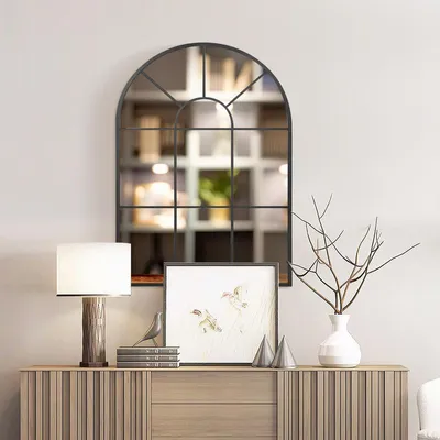 Image de Miroir mural avec cadre – Miroir à suspendre – Miroir vertical – Cadre métallique – 91x60 cm – Noir