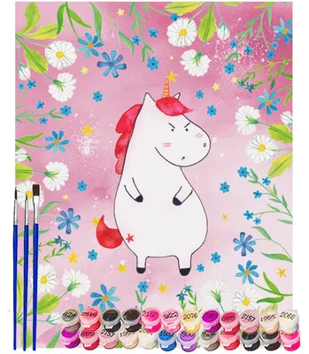 Produktbild von Mr. & Mrs. Panda Malen nach Zahlen Einhorn Wut 40 x 50 cm Mit Rahmen - Rot Pastell - Geschenk, Bild, Arbeit, leinwand malerei, Einhörner, Spaß, Zahlenbild, Unicorn, DIY