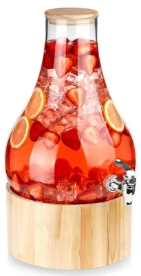 Image de Distributeur de boissons en verre avec robinet et support en bambou, 6,5 L
