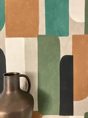 Produktbild von NEWROOM Tapete Grün Vliestapete Grafik - Mustertapete Modern Grau Schwarz Muster Formen Abstrakt Textilstruktur