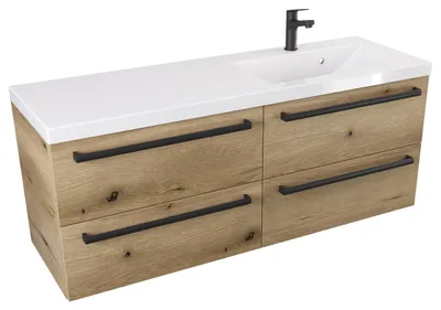Produktbild von ATHD Wandhängender Waschtischunterschrank 120 cm S Rechts - Evoke Matt Eiche - Mattschwarze Griffe