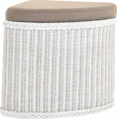 Produktbild von KRINES HOME  Rattan Wäschekorb Wäschetruhe mit gepolsterten Sitz Eck Weiss Flur-Bank Aufbewahrungsbox mit Deckel Bad-Hocker Sitzhocker Wäschesammler Sitz-Truhe