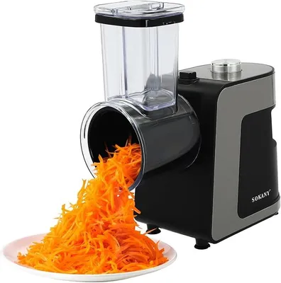 Image de Râpe électrique pour légumes, 1000 W, avec 10 lames en acier inoxydable, trancheuse électrique pour légumes, idéale pour les carottes, le fromage, les concombres et les oignons (noir)