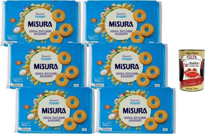 Produktbild von Italian Gourmet - Dolcesenza, Joghurtkekse ohne Zuckerzusatz – 6 x 400 g, knusprige Frühstückskekse mit Joghurt, ideal zu Kaffee & Tee, Snack für Alltag & Büro, Großpackung + Italian Gourmet Polpa