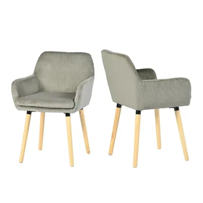 Zdjęcie produktu dla Zestaw 2 krzeseł do jadalni Meubles Cosy w stylu skandynawskim z drewnianymi nogami i podłokietnikami z szarego sztruksu – ELIA