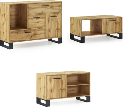 Produktbild von Set LOFT, Esszimmer, Sideboard-Couchtisch-TV-Schrank, Farbe Eiche rustikal