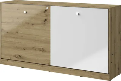 Produktbild von Kaiser Möbel Schrankbett 90x200 Horizontal Wandklappbett NERO Eiche/Weiss mit Matratze H2/H3