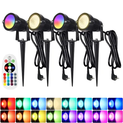 Produktbild von 4 Stück 6W Garten LED Strahler RGB Warmweiß Außen Wasserdicht Rasenlampe Gartenbeleuchtung mit Fernbedienung