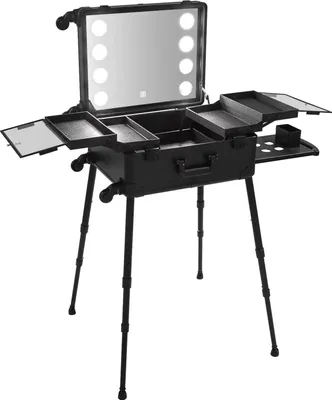 Produktbild von Kosmetikkoffer - Reise Make-up Koffer mit LED-Licht - Metallgehäuse - Kunststoffrahmen - Tragbarer Organizer - Schwarz