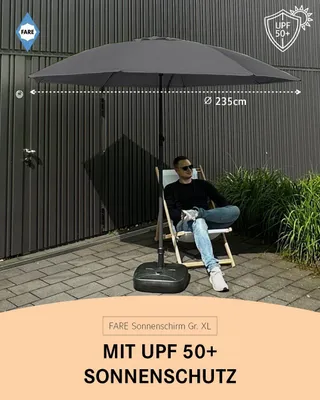 Produktbild von FARE Sonnenschirm XL Höhenverstellbar Knickvorrichtung Lichtschutzfaktor UPF 50+ ⌀235cm, Farbe:Grau