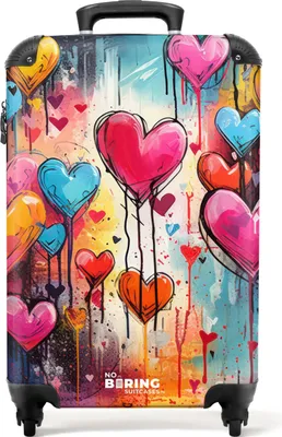 Obrázok produktu pre NoBoringSuitcases.com® Kufr Príručná batožina Kufr na kolieskach Malý cestovný kufor na 4 kolieskach - Graffiti hearts - Cabin Size < 55x40x23 cm & 55x40x20 cm - Foto kufor - Príručný kufor - Palubná batožinaPríručná batožina Kufrík 55x35x20 cm, 36L,
