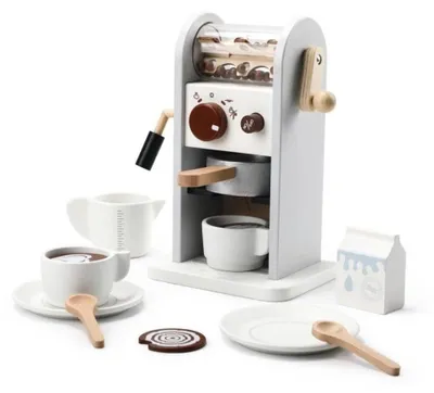 Obrázek produktu pro Dřevěný kávovar - šedý | hrací set kávovar s mlýnkem na kávu