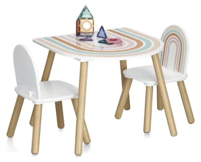 Produktbild von Kinder-Sitzgarnitur aus MDF und Kiefer, 3-teilig, Regenbogen-Design