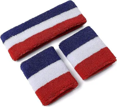 Produktbild von Famanu Schweißbandset mit Sportkopfbund und Handgelenkband - Blau-Weiß-Rot