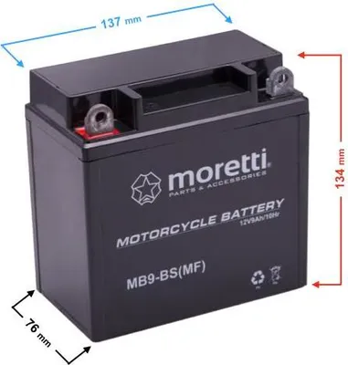 Produktbild von Moretti 12V AGM (Gel) Batterie MB9-BS / 12N9-3B 12N9-BS