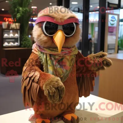 Produktbild von Maskottchenkostüm REDBROKOLY Brauner Papagei mit Wickelrock und Sonnenbrille