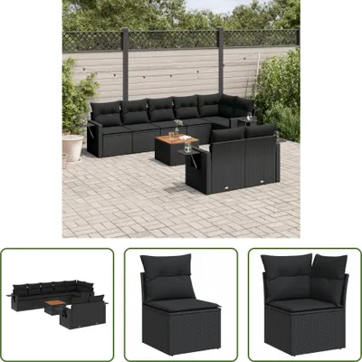 Produktbild von The Living Store 9-tlg. Garten-Sofagarnitur mit Kissen Schwarz Poly Rattan