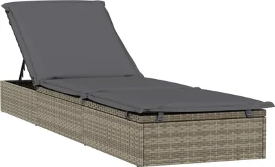A single chaise lounge with a gray cushion, shown from a slight diagonal angle against a white background.