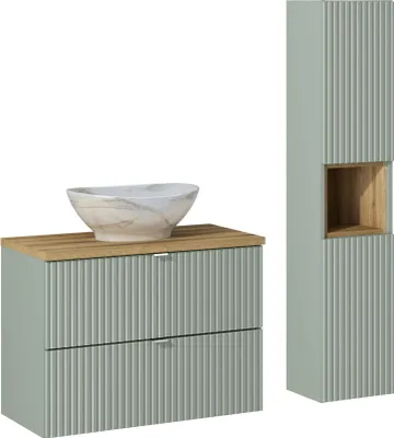Obrázek produktu pro Koupelnová sestava se skříňkou 80 cm, deskou, umyvadlem a vysokou skříňkou