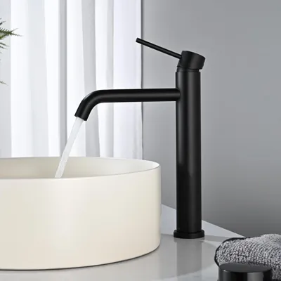 Produktbild von Hochwertige Waschtischarmatur - Mattschwarz - Spatfreie Wasserströmung - Einhebelmischbatterie