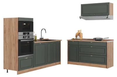 Produktbild von Küchenzeile Vicco Fame-Line Grün-Gold Landhaus/Goldkraft Eiche 340 cm, AP Anthrazit, Model 63901