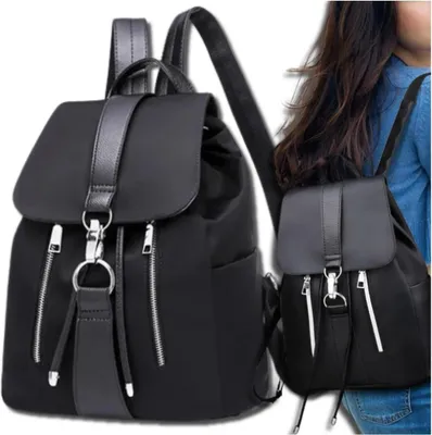 Produktbild von Damen-Schulrucksack im Vintage-Stil, schwarz, wasserdichtes Polyester mit , 35x30x13 cm