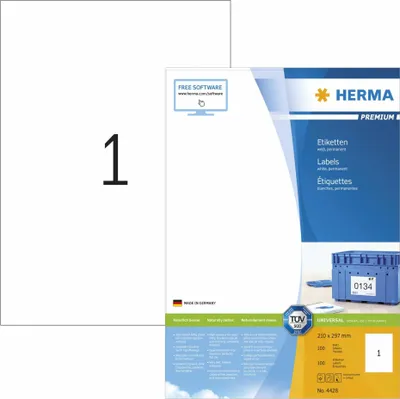 Produktbild von Etiketten Premium A4, weiß 210x297 mm Papier matt 100 St.