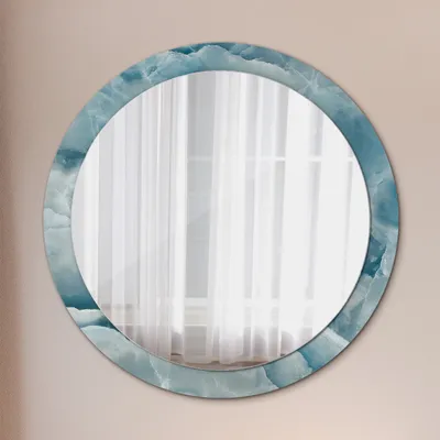 Produktbild von Runder Spiegel mit Modernem Aufdruck - Dekospiegel Wandmontage -Blau Onyx Marmor- Ø90cm