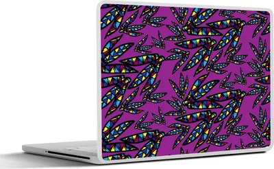 Produktbild von MuchoWow® Laptop Aufkleber Sticker Cover Federn - Muster - Federn - Lila 32.5x23.5 cm - Sticker für Laptop - Selbstklebend