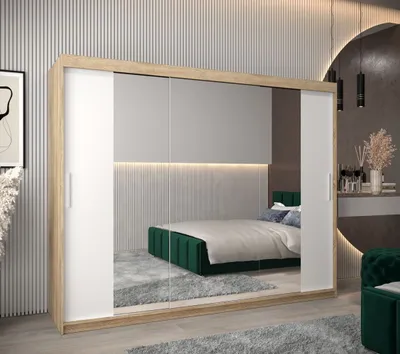Produktbild von Schwebetürenschrank mit einer Breite von 250 cm TIMEA 2 – Eiche Sonoma / Weiß