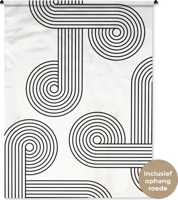 Produktbild von MuchoWow® Wandteppich Wandbehang Kunst - Kreis - Schwarz - Weiß 150x200 cm Tapisserie Dekoration Wandtuch - Wandaufhängung - Moderner