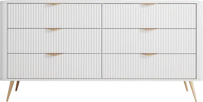 Produktbild von MIRJAN24 Kommode Lante 6S mit sechs Schubladen, Metallfüße und Aluminiumgriffe, 164x38x82 cm (Farbe: Weiß)