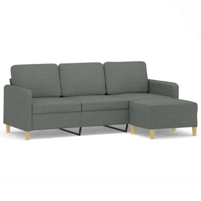 Image de Canapé à 3 places avec repose-pieds Gris foncé 180 cm Tissu