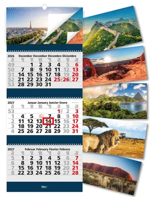 Produktbild von Timr 3-Monatskalender 2027 Spiralbindung I Motiv Weltreise I tr454