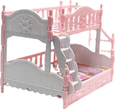 Image de Ensemble de lits superposés de maison de poupées de style européen, meubles de simulation, lit miniature avec échelle comme accessoire