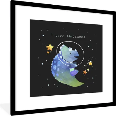 Produktbild von MuchoWow® Gerahmtes Poster Zitate - Weltraum - 'Ich liebe Dinosaurier' - Sprichwörter - Mädchen - Jungen - Kinder - Kinder 40x40 cm - Poster mit Schwarzem Bilderrahmen Wandposter Rahmen Foto Bilder - Poster - Plakat im Rahmen