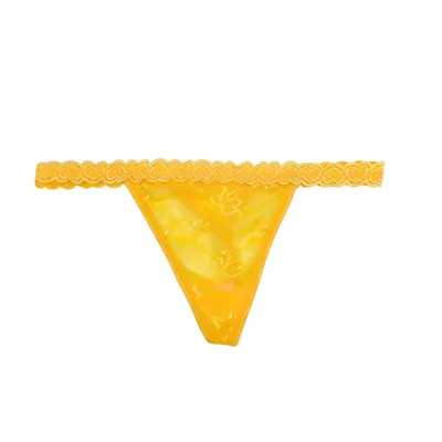 Produktbild von Damen String Tanga transparent Spitze Mesh florales Muster - gelb