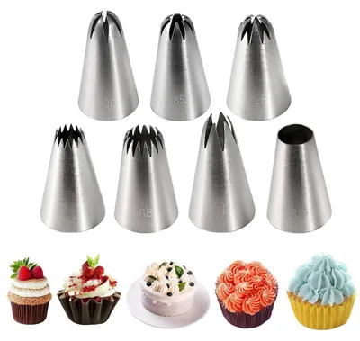 Obrázek produktu pro Sada trysek na zdobení dortů a cupcakes, 7 kusů, nerezová ocel