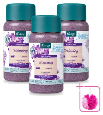 Image de 3 paquets de cristaux de bain Kneipp, parfum relaxant à la lavande - 600 g par paquet - Lot de 3