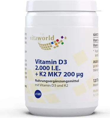 Produktbild von Vitaworld Vitamin D3 2.000 I.E. + K2 MK7 200 µg Tabletten, 120 St. Tabletten