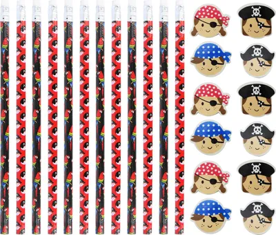 Produktbild von com-four® Mitgebsel Kindergeburtstag 24-teilig – 12x Bleistifte + 12x Radierer