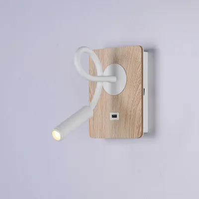 Produktbild von B·LED BARCELONA LED Wandleuchte aus Holz mit Schalter und Strahler, weiß, flexib