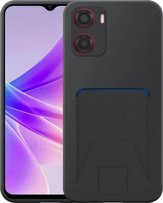 Zdjęcie produktu dla Etui na telefon Oppo A57 4G / A57s / A77 4G / A77s z regulowanym skórzanym slotem na karty - elastyczne etui na tył z silikonu TPU z regulowanym skórzanym slotem na karty - czarne - Smartphonica